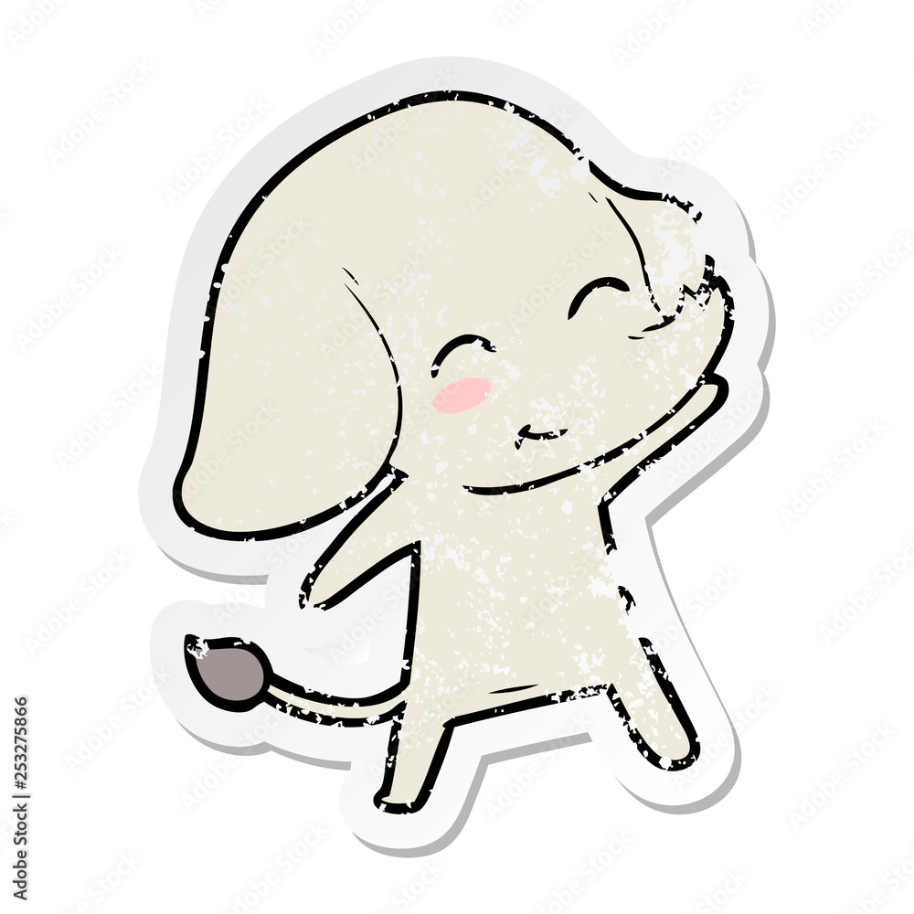 distressed sticker of a cute cartoon elephant distressed sticker of a cute cartoon elephant