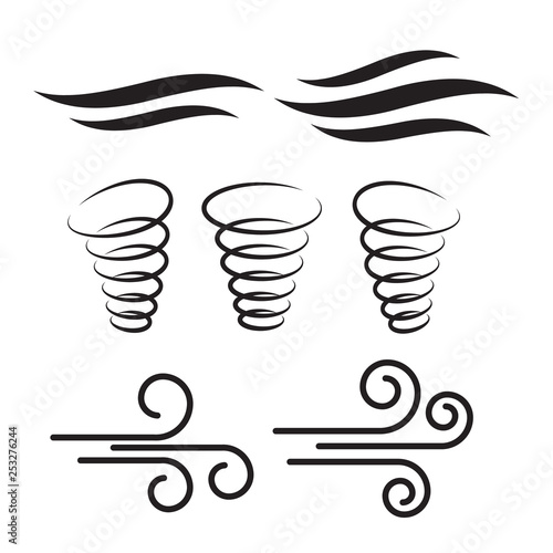Wind icons nature, wave flowing, cool weather, climate and motion - Vector