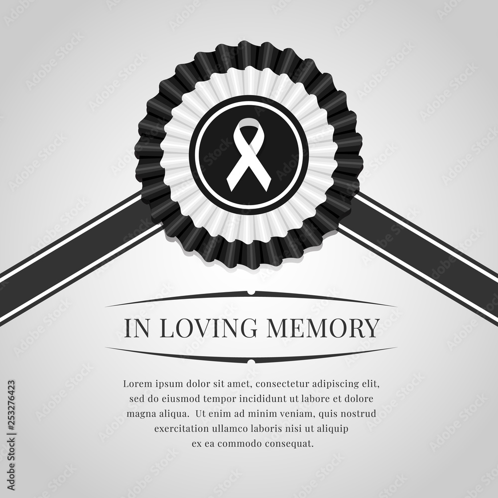Funeral banner white ribbon sign in black white Rosette Ribbon and in