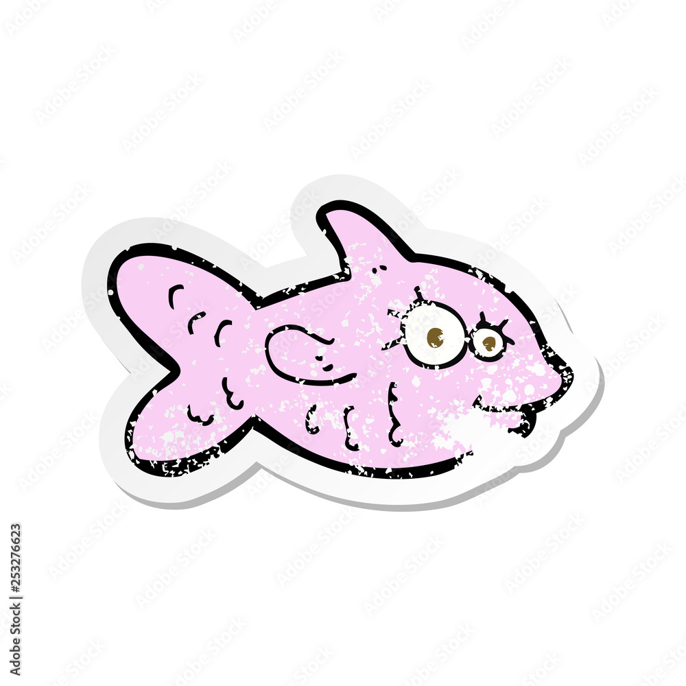 retro distressed sticker of a cartoon happy fish