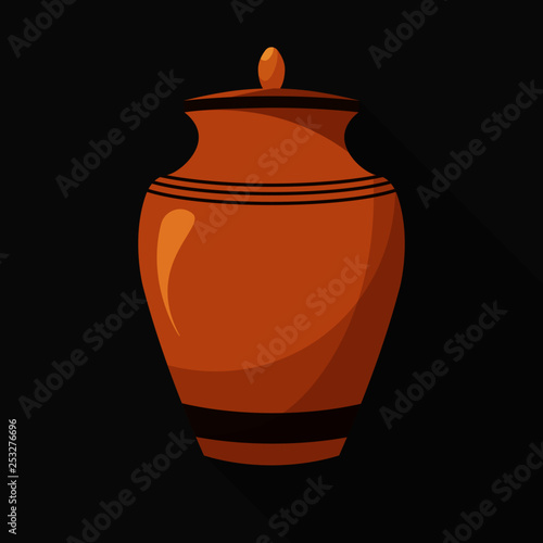 Flat design icons of urn for ashes. Cremation and funeral urn with dust. Burial and dead man. Isolated. Vector illustration.