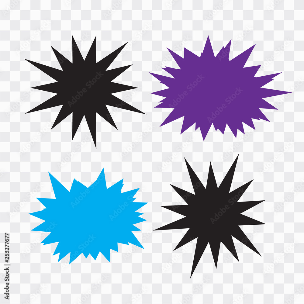 Colorful paper starburst speech bubbles. Starburst isolated icons set Colorful paper starburst speech bubbles. Starburst isolated icons set