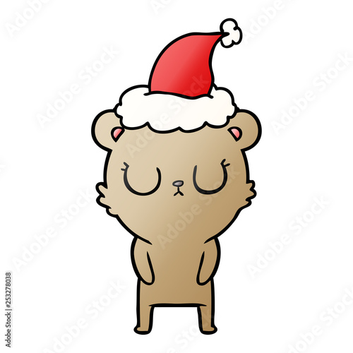 peaceful gradient cartoon of a bear wearing santa hat