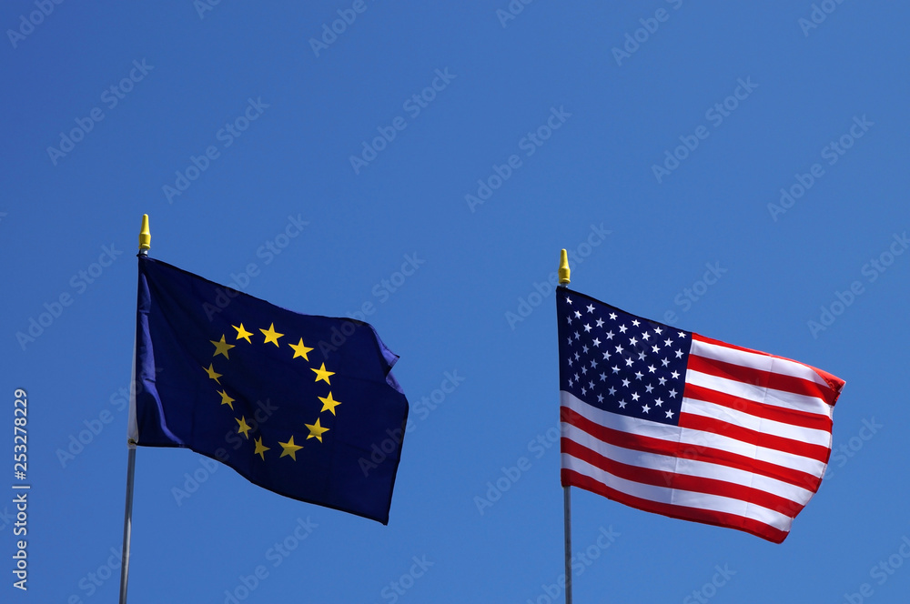 USA and EU flags next to each other USA and EU flags next to each other
