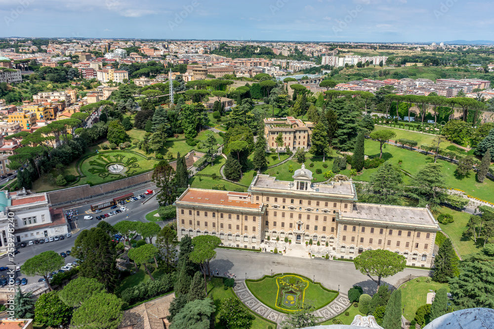 Fototapeta premium Roman Cityscape, Panaroma viewed from the top of Saint Peter's square basilica, Palace of the Governorate of Vatican City State