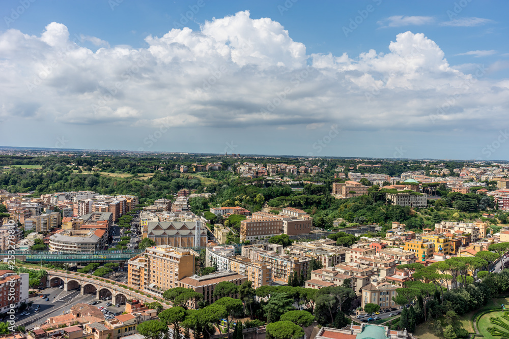 Roman Cityscape, Panaroma viewed from the top of Saint Peter's square basilica, Gardens of Vatican City