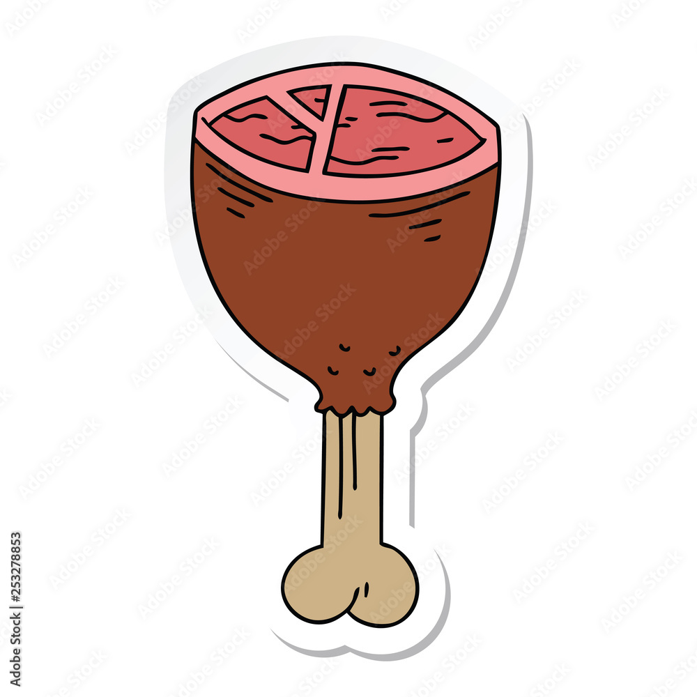 sticker of a quirky hand drawn cartoon meat bone sticker of a quirky hand drawn cartoon meat bone