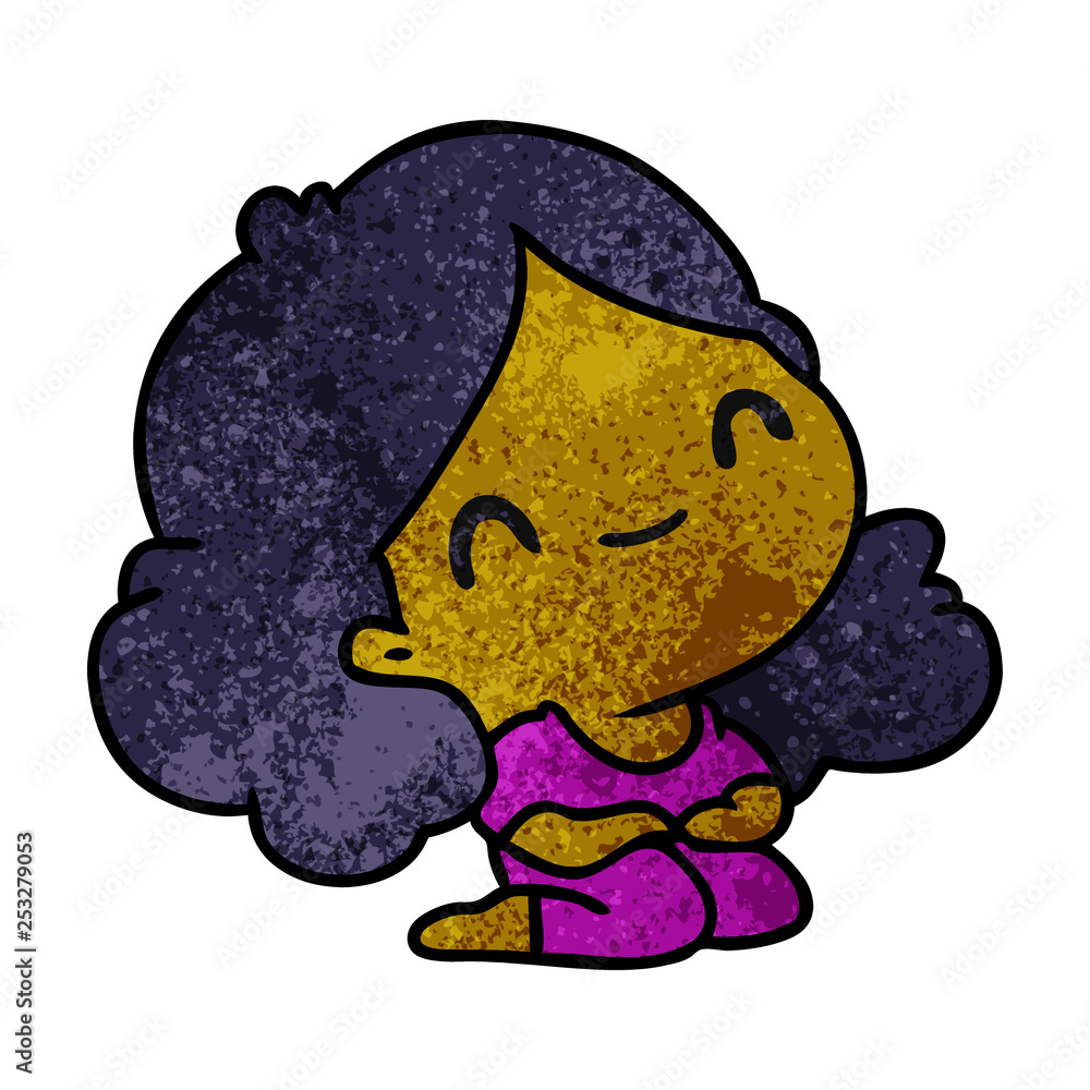 textured cartoon of a cute kawaii girl textured cartoon of a cute kawaii girl
