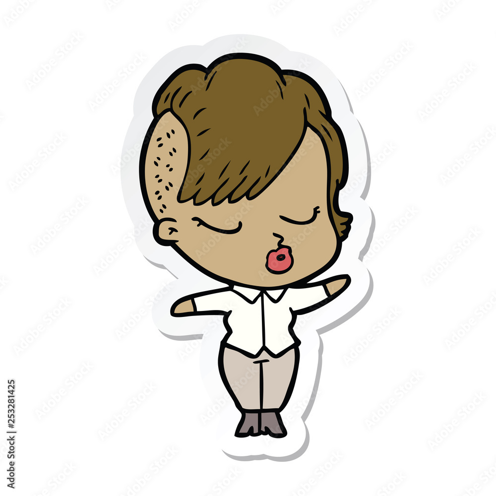 sticker of a cartoon pretty hipster girl sticker of a cartoon pretty hipster girl