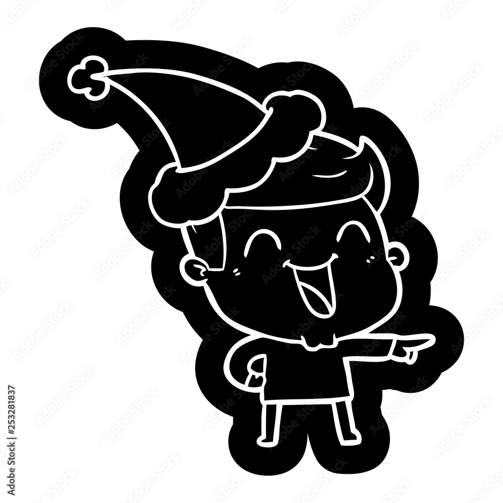 cartoon icon of a man laughing wearing santa hat cartoon icon of a man laughing wearing santa hat