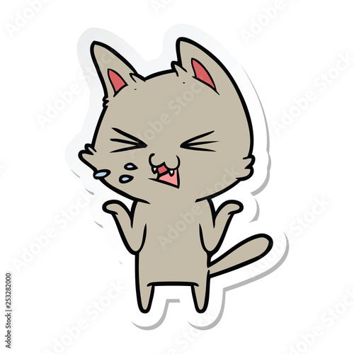 sticker of a cartoon cat hissing