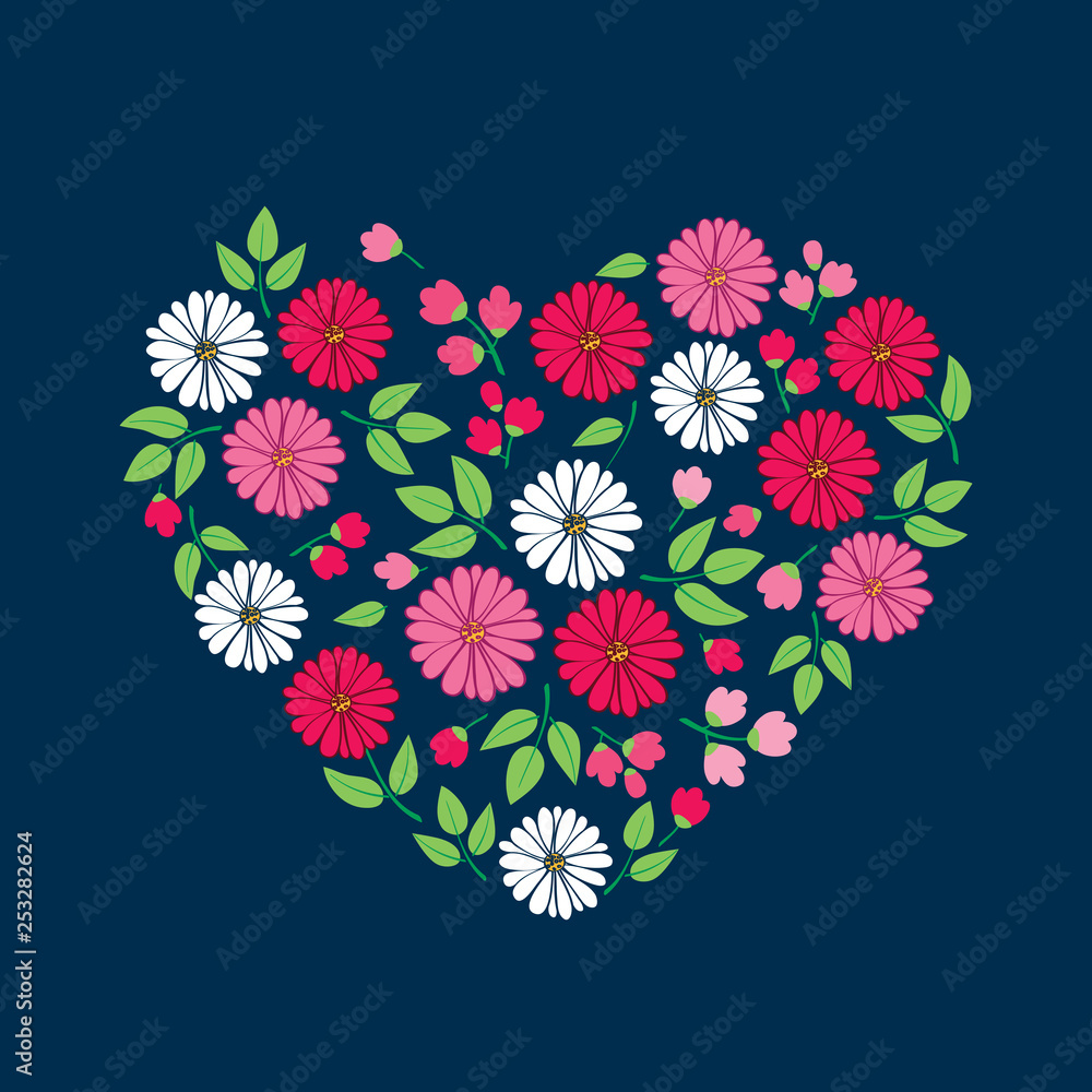 Heart of the spring flowers. Floral elements for March 8, Valentine's Day, Mother's Day, birthday, wedding invitations. Vector illustration.
