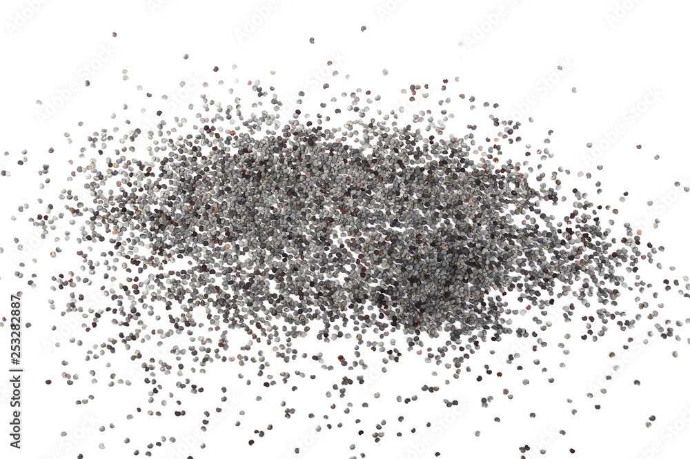 Poppy seeds isolated on white background and texture, top view Poppy seeds isolated on white background and texture, top view