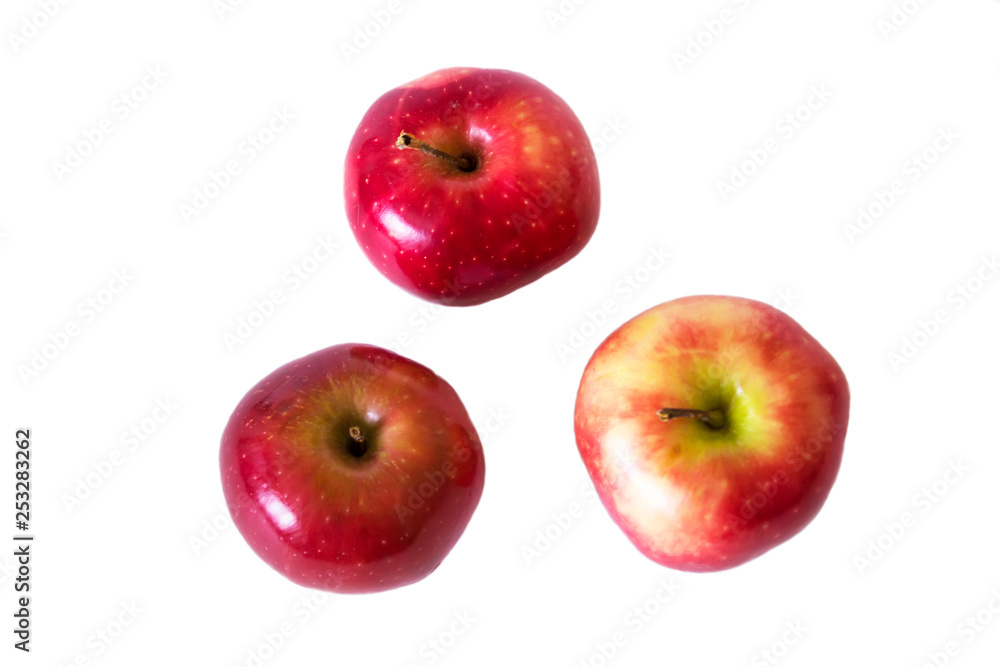 Top view of ripe red apples isolated on white background