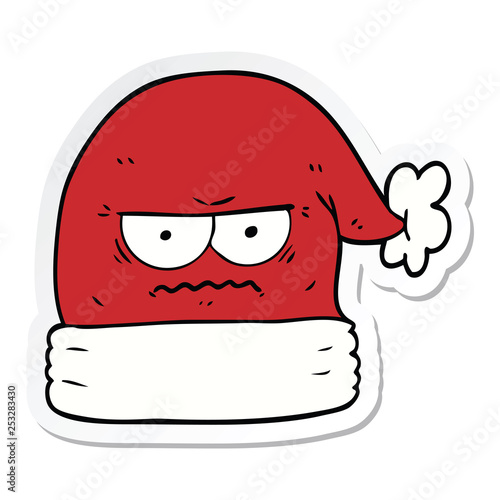 sticker of a cartoon annoyed christmas santa hat