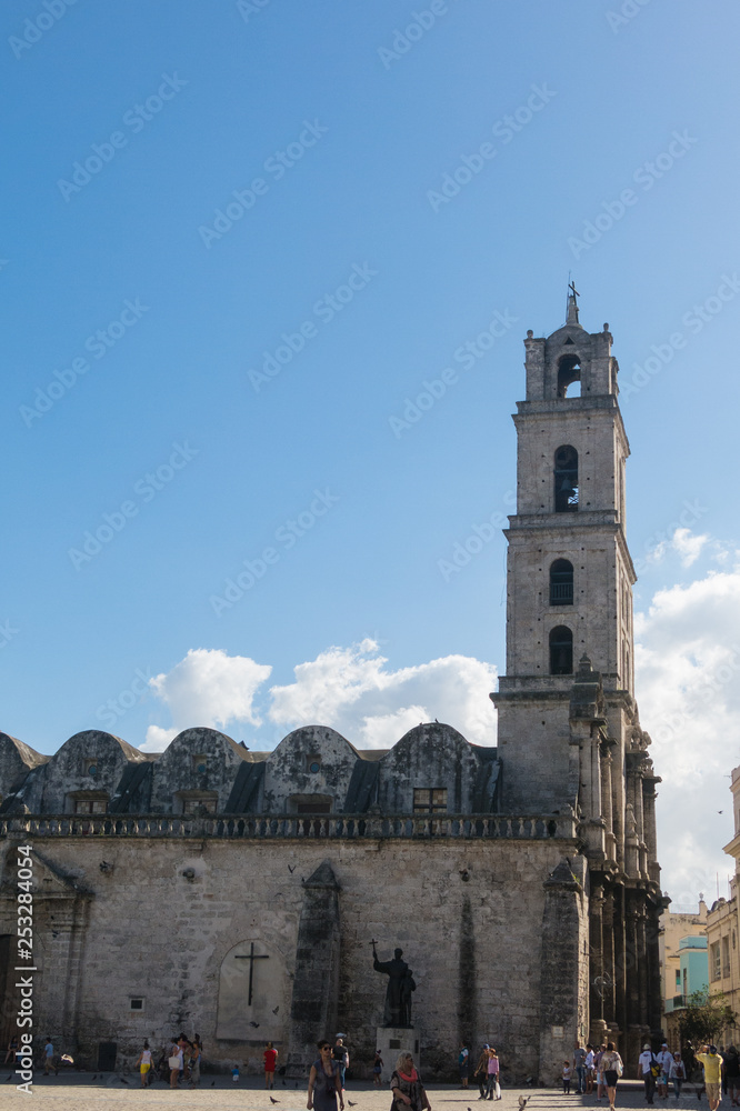 San Francisco church and its adjacent square in Old Havana, a famous touristic landmark on the colonial city