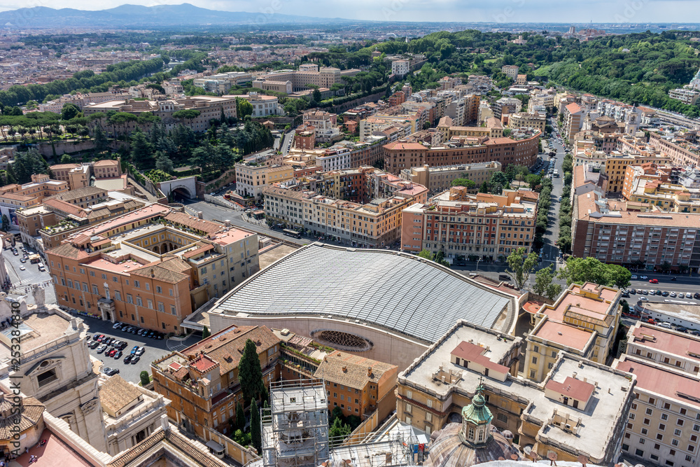 Fototapeta premium Roman Cityscape, Panaroma of Rome viewed from the top of Saint Peter's square basilica at the vatican