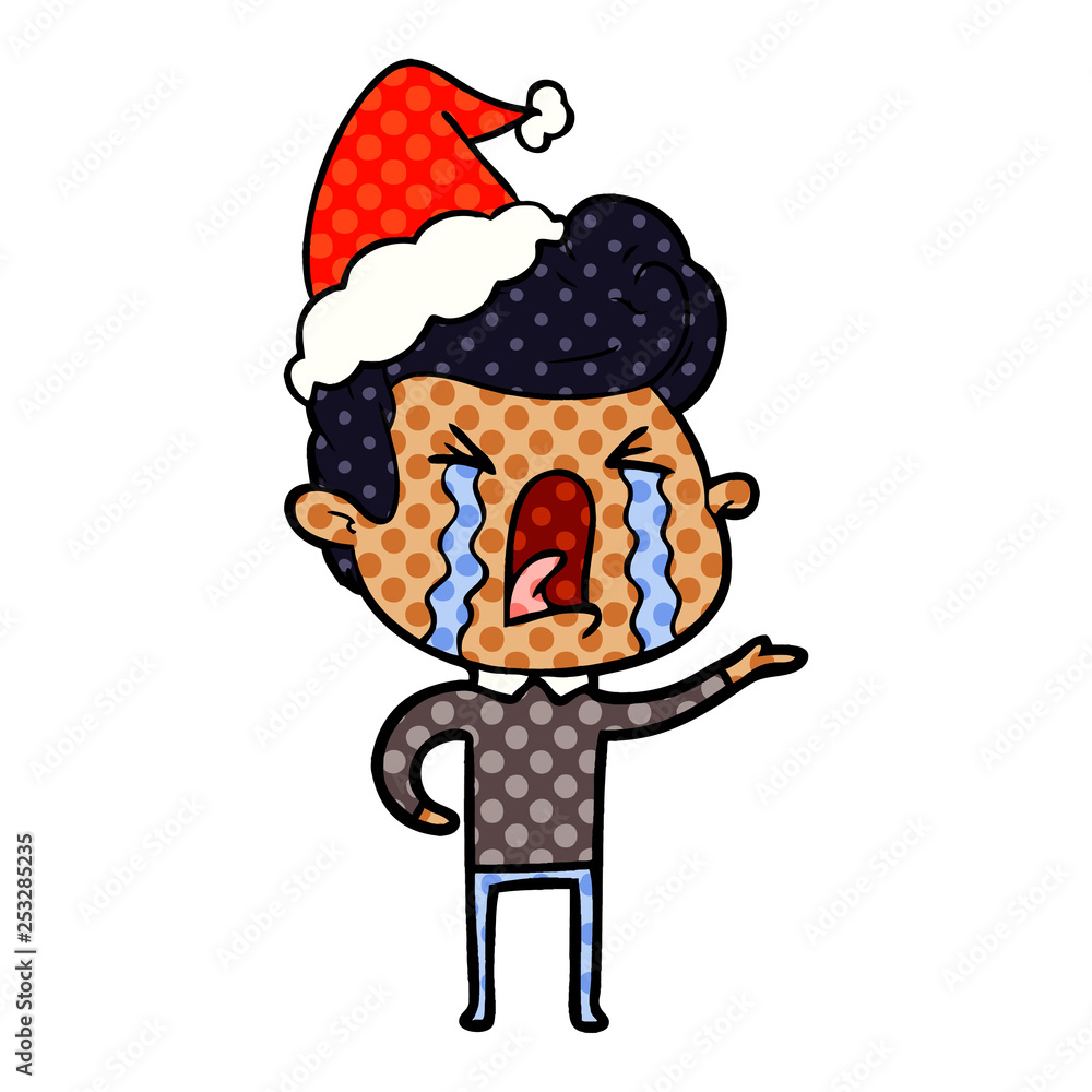 comic book style illustration of a crying man wearing santa hat comic book style illustration of a crying man wearing santa hat