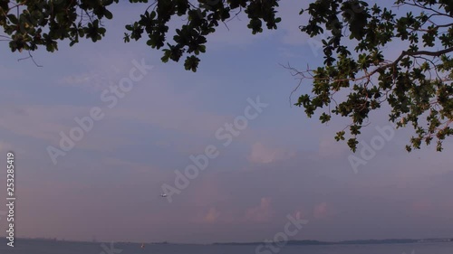 the plane landing in airport in the Changi