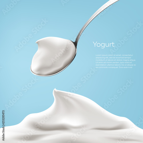 Natural greek yogurt in the spoon vector illustration