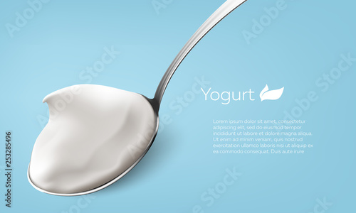 Natural greek yogurt in the spoon vector illustration