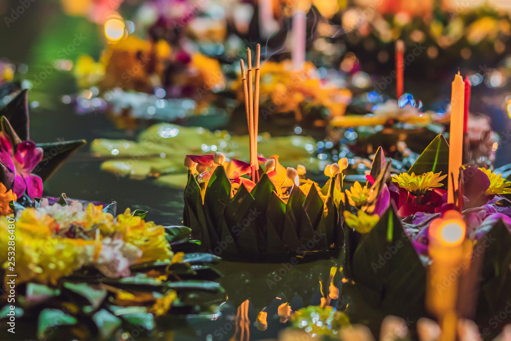 Loy Krathong festival, People buy flowers and candle to light and float