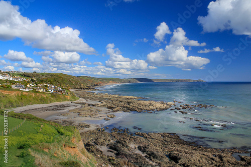 Elevated View of Portwrinkle Harbour, with views across Whitsand Bay towards Rame Head in Cornwall photo
