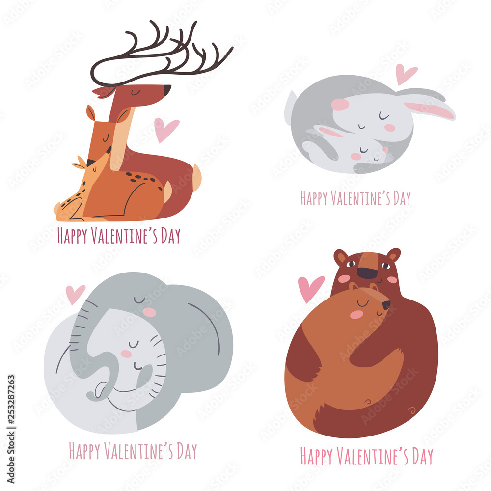 Vector flat style illustration with love and animals. Vector flat style illustration with love and animals.