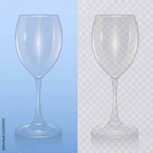The wine glass, template of glassware for alcoholic drinks. Realistic vector illustration