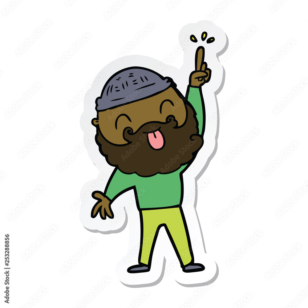 sticker of a man with beard sticking out tongue