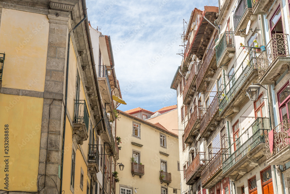 Typical street of old houses in the beautiful city of Porto