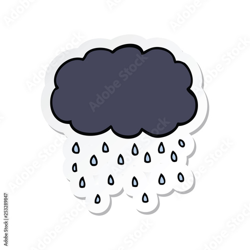 sticker of a cartoon cloud raining