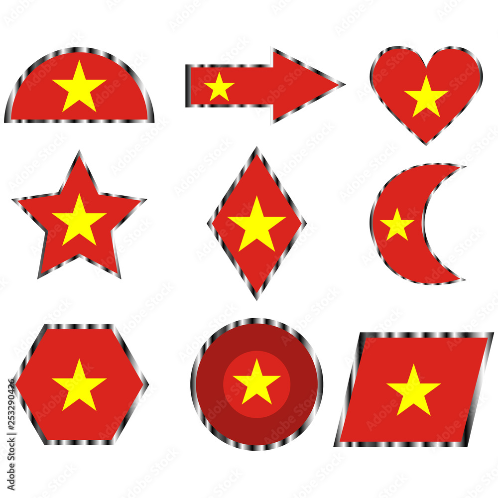 Set with the image of the flag of Vietnam. Vector. Set with the image of the flag of Vietnam. Vector.