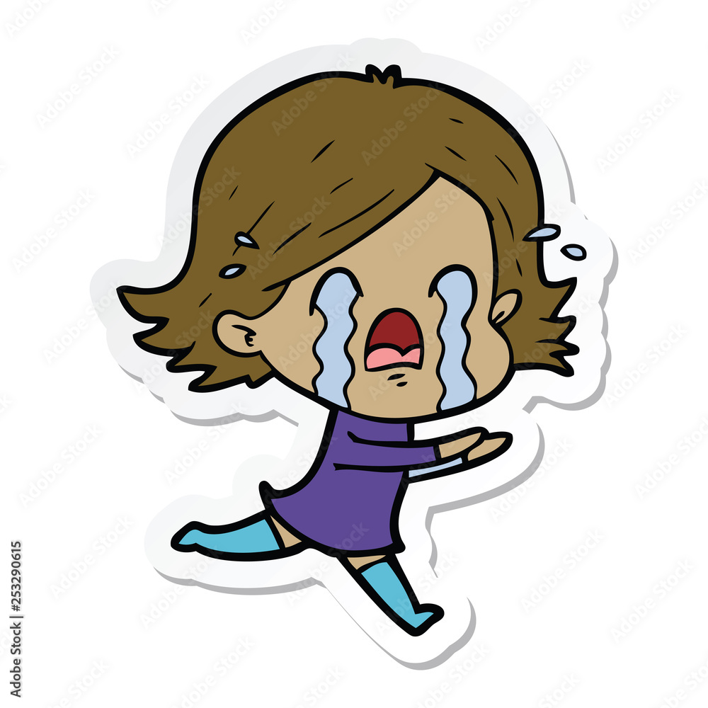 sticker of a cartoon woman crying sticker of a cartoon woman crying