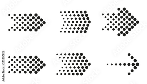 Dots arrow icon set. Vector halftone arrows..