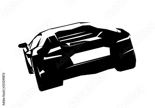 Sportscar logo, isolated vector silhouette. Rear view. Luxury car from behind