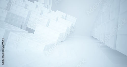 Abstract white parametric interior with window. 3D illustration and rendering.