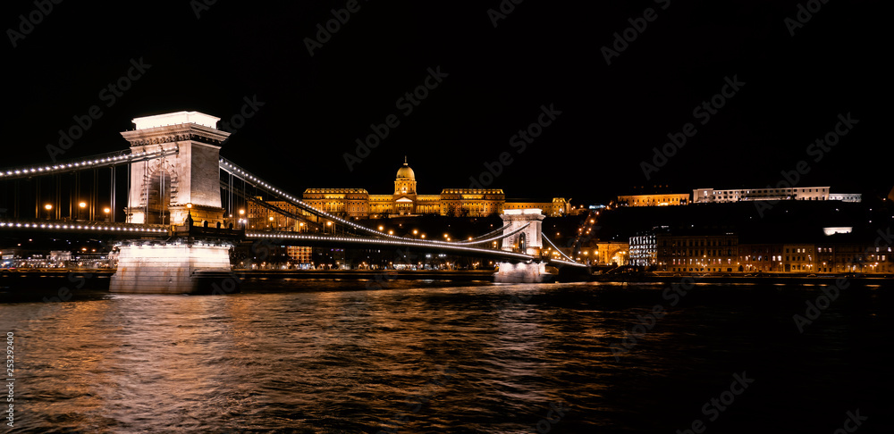 Panoramic landscape of Budapest with the Chain Bridge and the Buda Castle