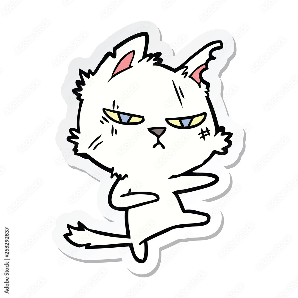 sticker of a tough cartoon cat
