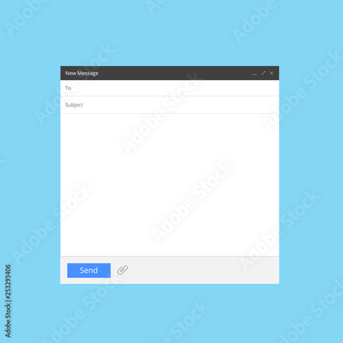 Blank email screen. Mail message interface blank mockup internet window computer, box page web software browser, vector illustration.