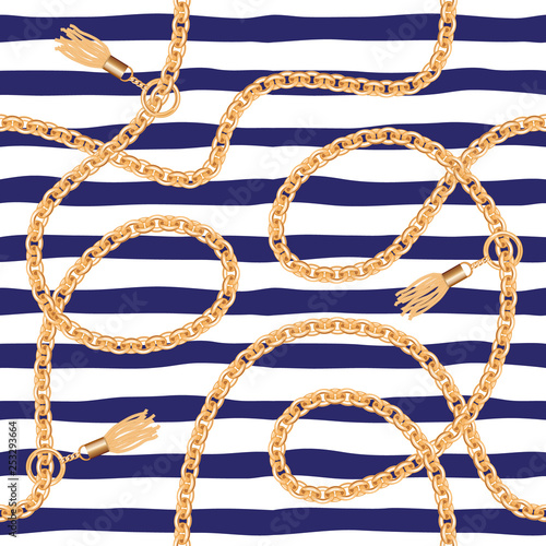 Chains, tassels and ropes marine seamless pattern for summer fabric design. Vacation seaside holidays theme.