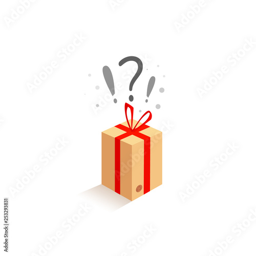 Surprise box with a red gift decorative bow on a white background