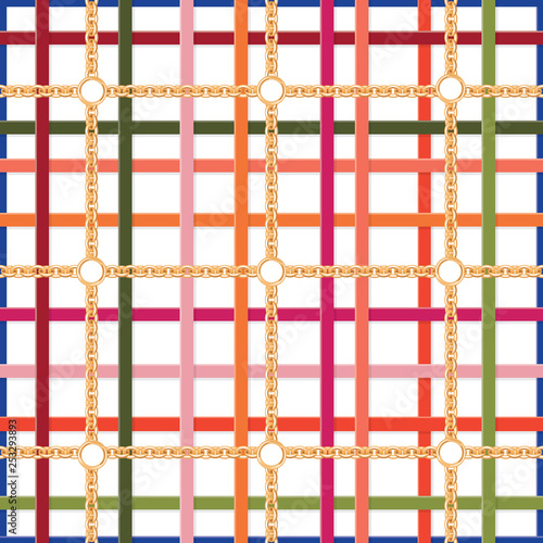 Belts,chains geometric seamless pattern. Colorful trendy print for fabric, scarf, cravat design. Vector