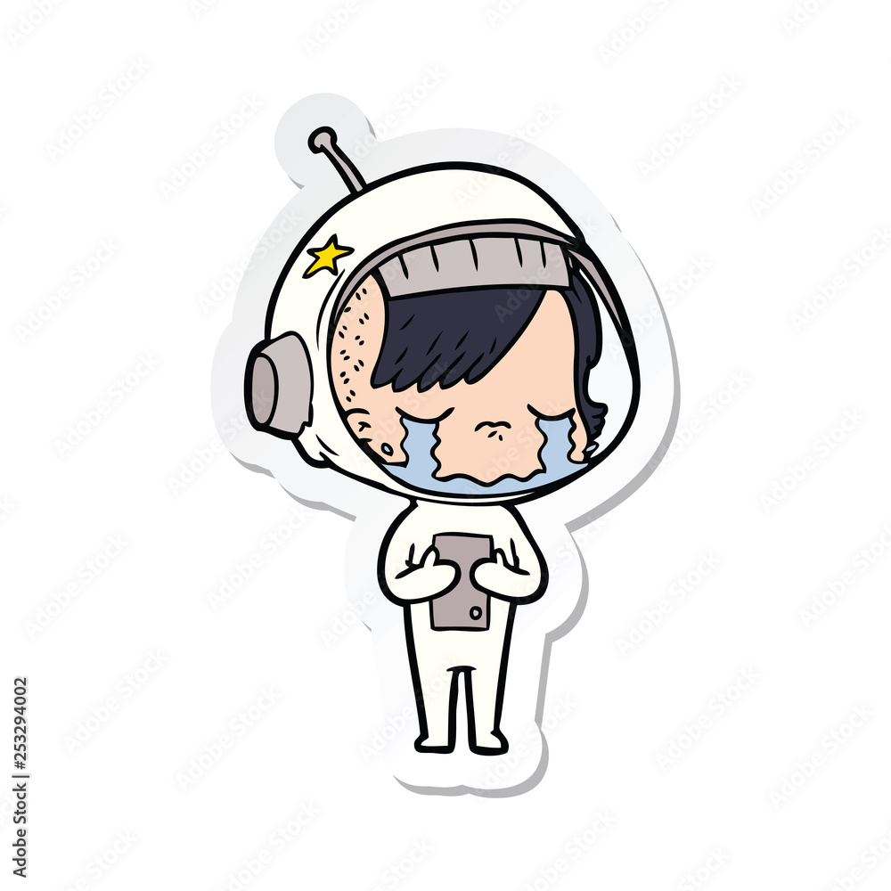 Fototapeta premium sticker of a cartoon crying astronaut girl