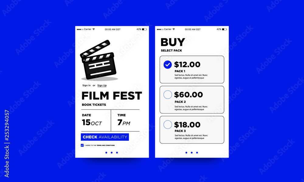 Naklejka premium Film Festival Ticket Booking App with Clapperboard Vector Illustration