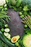 Assortment of organic green vegetables, clean eating vegan concept