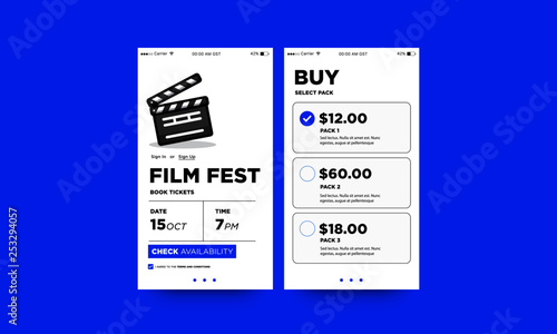 Film Festival Ticket Booking App with Clapperboard Vector Illustration