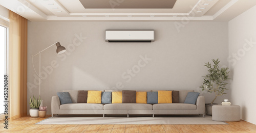 Modern living room with sofa and air conditioner