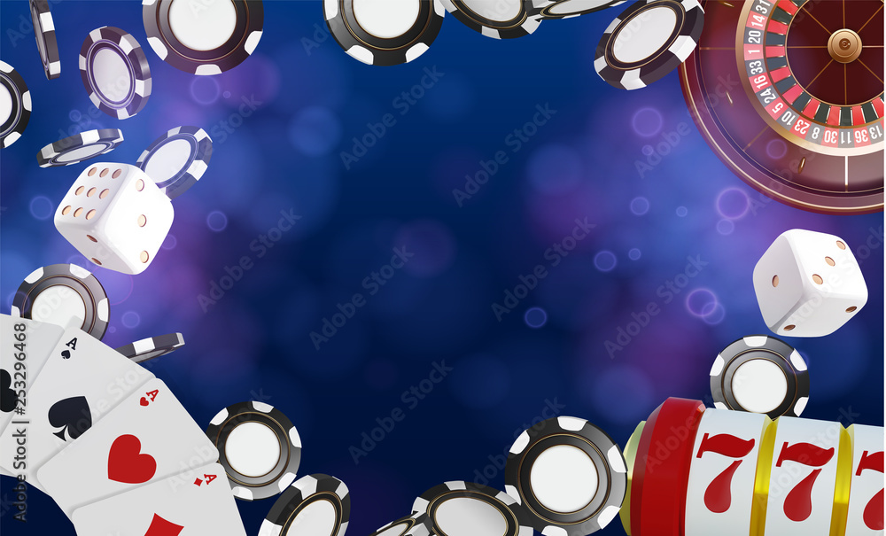 Casino background with place for text. Casino playing cards, dice and  chips. Online casino poker concept design. 3d vector illustration. Stock  Vector | Adobe Stock