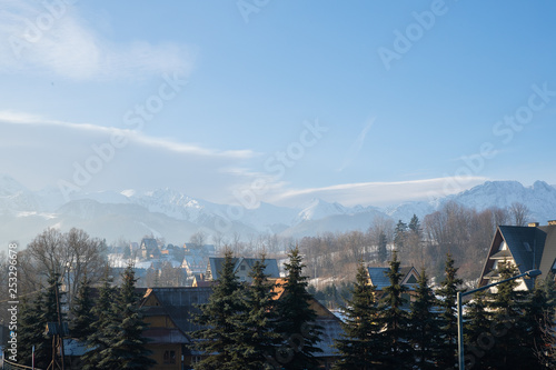 Mountain view of Zakopane in Poland view from apartment to landscape with hight hill © Lukas